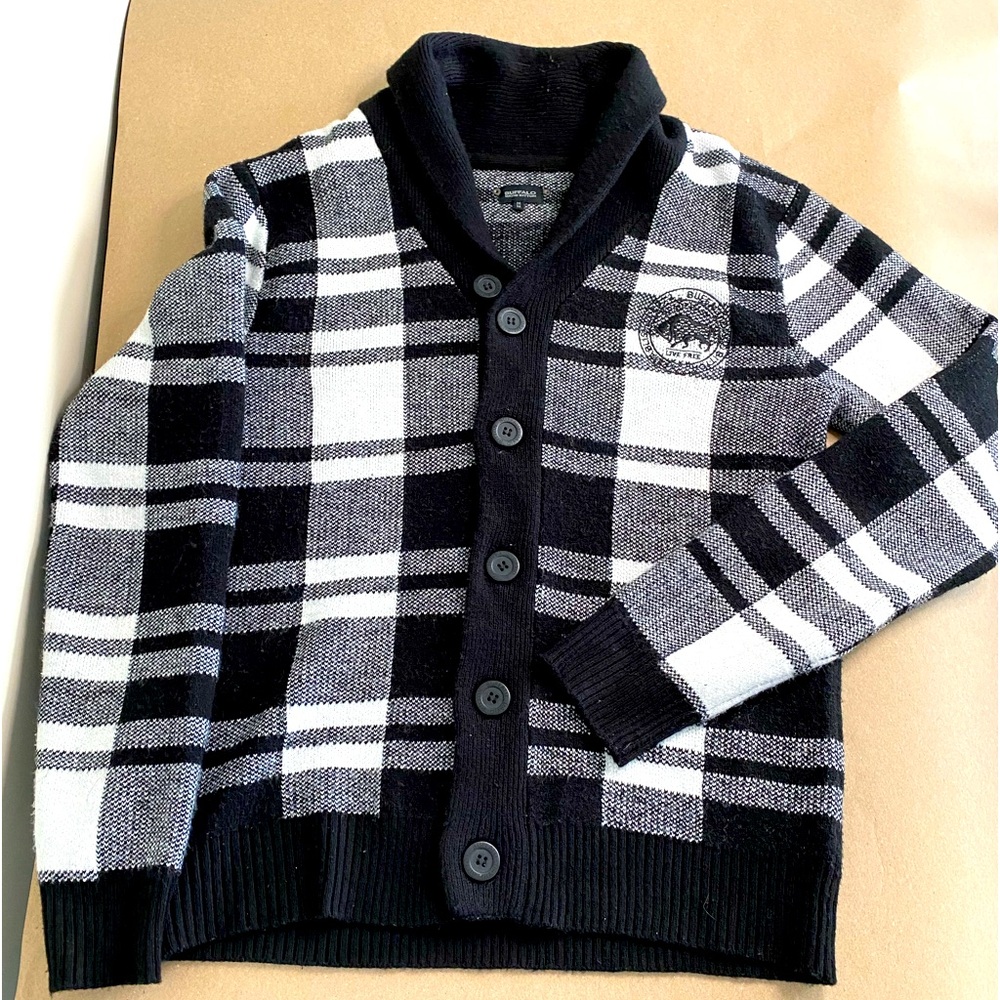 Buffalo Men’s Medium Black & White Plaid Button Down Cardigan Sweater  Like New!